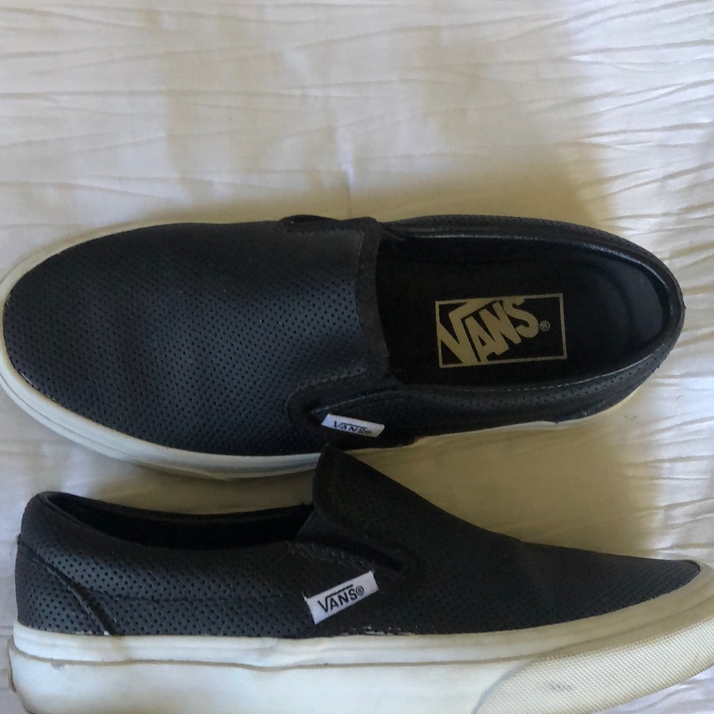 Vans Asher perf black leather slip on shoes